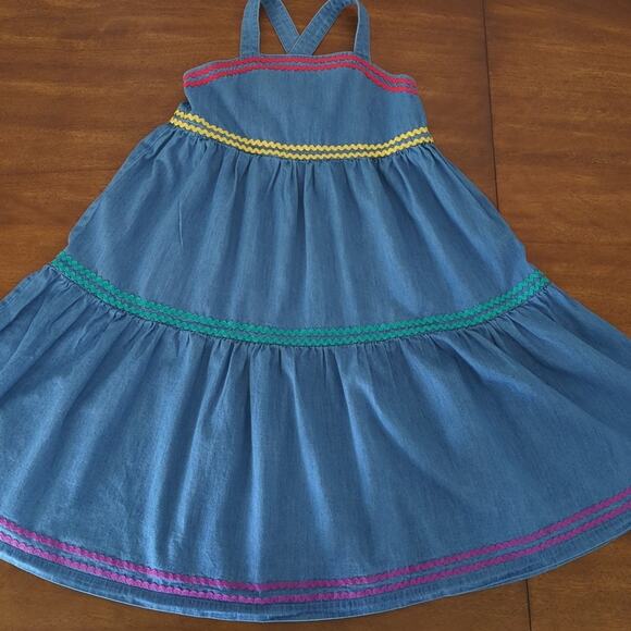 Hanna Andersson Girl Chambray Blue Tank Twirl Ric Rac Trim Dress size 150/12 GUC